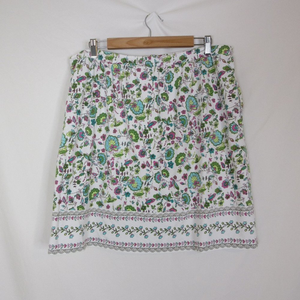 J. Jill White Floral Midi Skirt with Green & Teal Accents